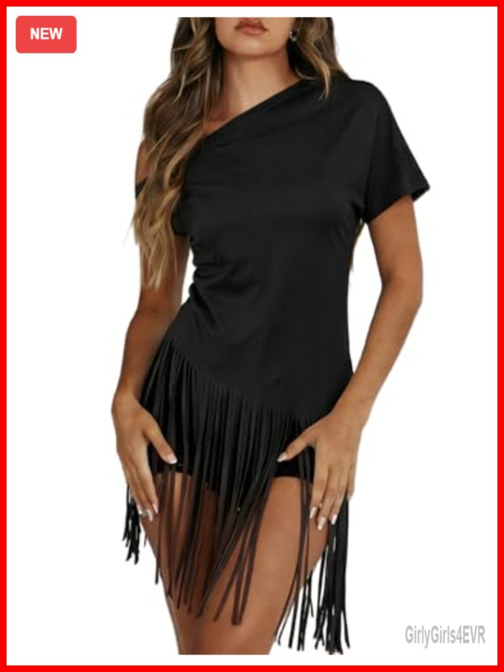 Women's One Shoulder Fringe Top Short Sleeve Western Cowgirl T-Shirt